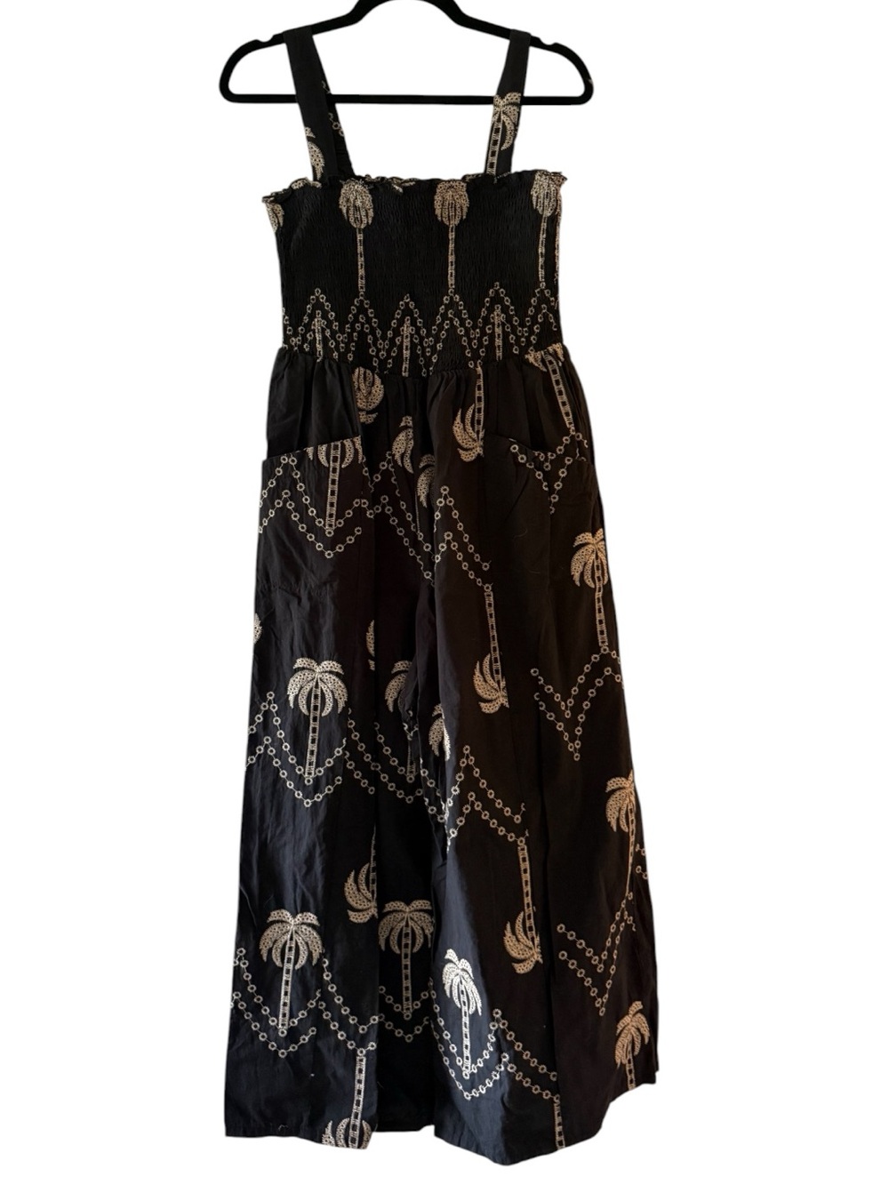 Umgee Black Jumpsuit with Cream Palm Print
